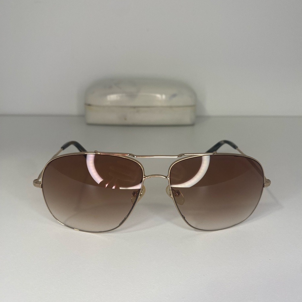 Victoria Beckham Gold Aviator Sunglasses with Brown Lenses